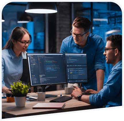 Team of developers working on custom software and AI-driven solutions